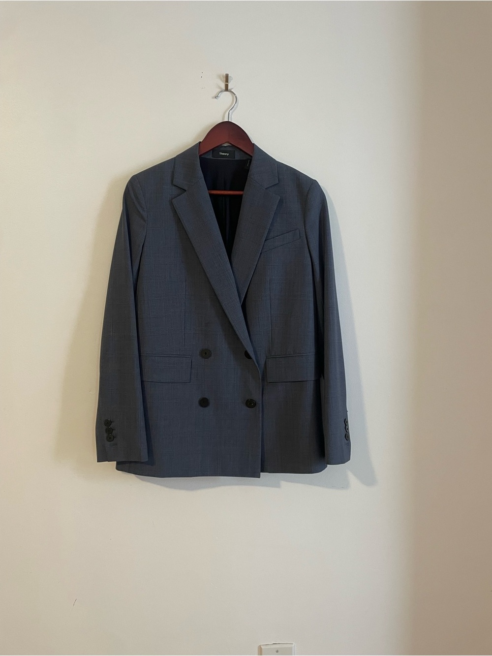 Reiss Double-Breasted Blue/Gray Checked Women's Oversized Blazer